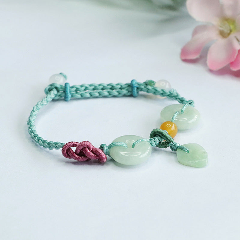 Jadeite Leaf & Peace Buckle Cord Bracelet