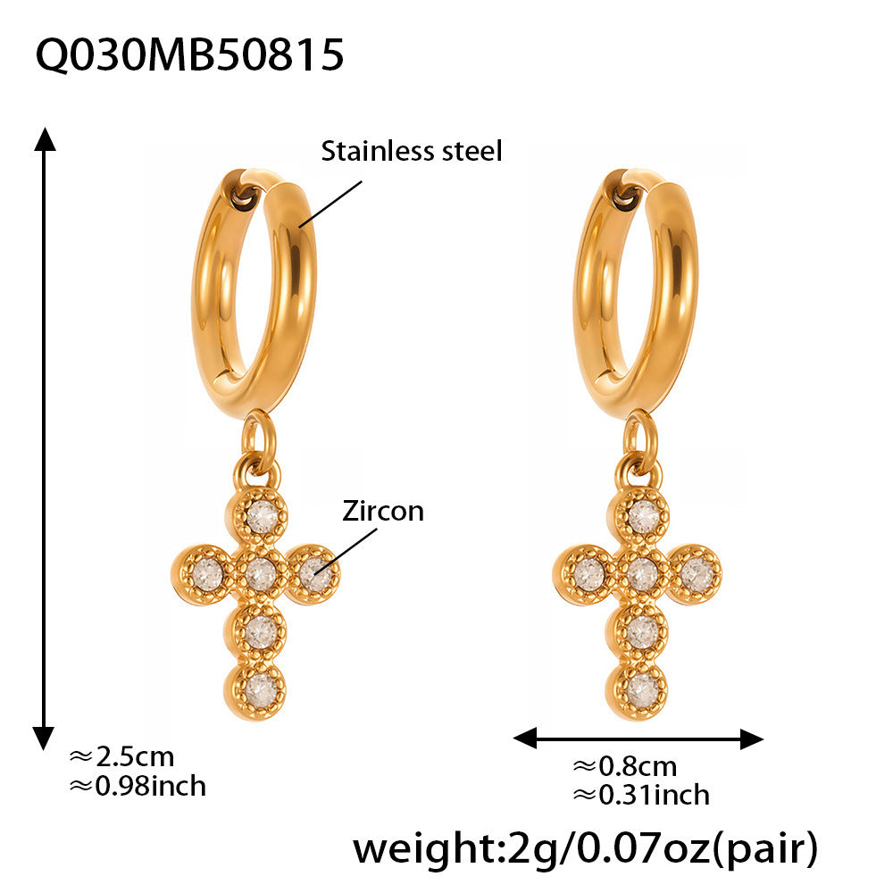 Planderful Zircon Cross Earrings Gold Plated Everyday Genie