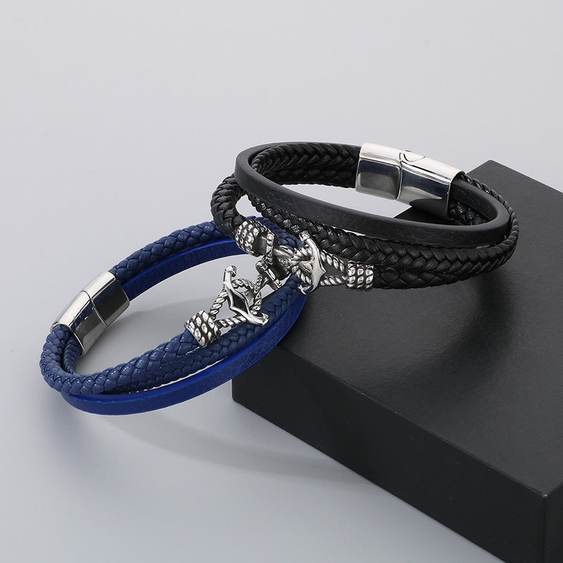Planderful Mens Anchor Leather Rope Bracelet For Men Bold