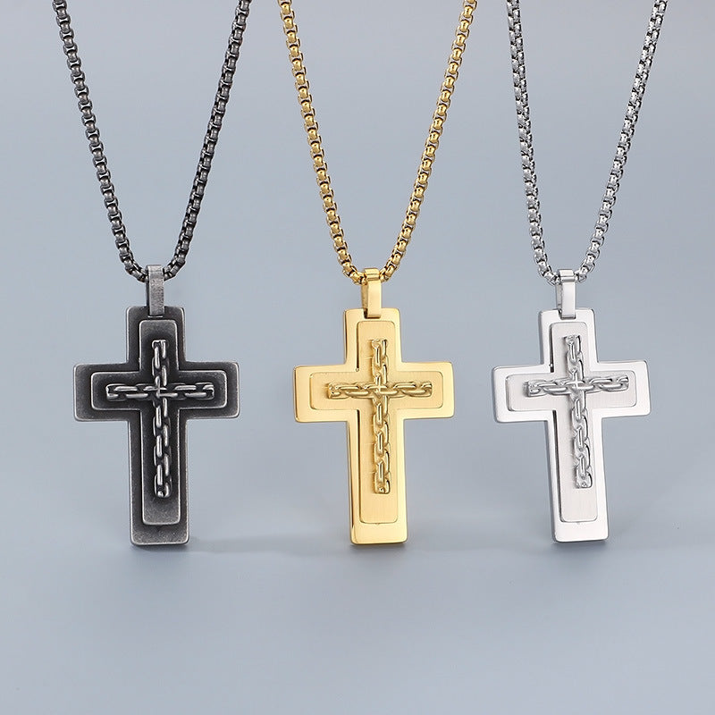 Planderful Cross Necklace for Men Stainless Steel MultiLayer