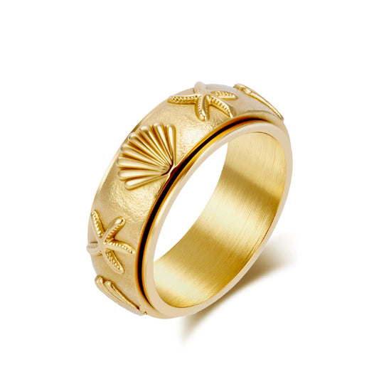 Planderful Rotating Ring Ocean Wind Sea Shell Starfish Titanium Steel Anxiety Relief Unisex