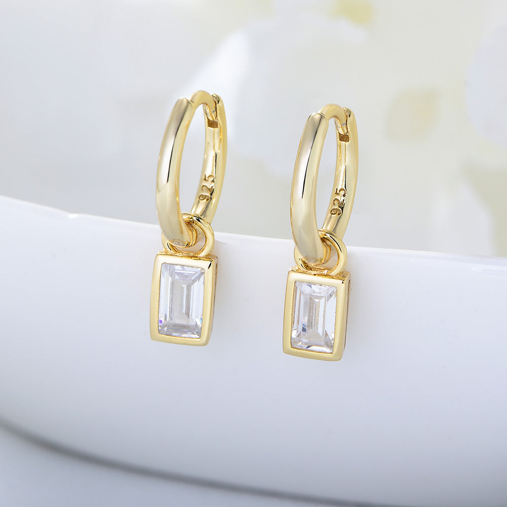 925 Sterling Silver Geometric Square Zircon Earrings, Small Earrings,
