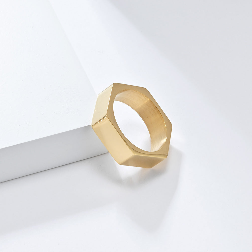 Steel Ring - Minimalist Geometric Hexagonal Design For Everyday Wear, Unisex Style By Planderful