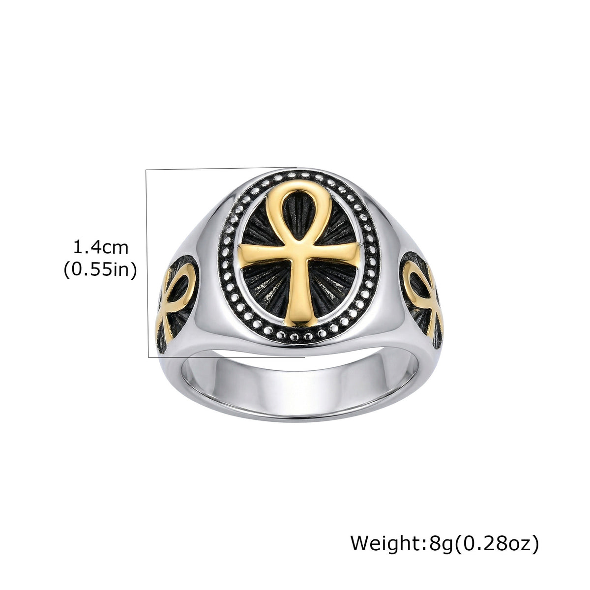 Stainless Steel Anka Cross Ring Steel Gold Men's