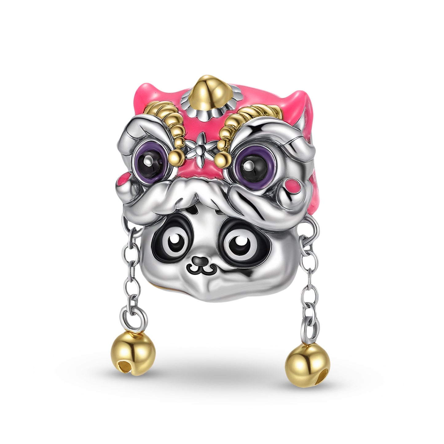 Planderful Jewelry Sterling Silver Beading Pendant With Pink Panda Beads And 14K Gold Accents