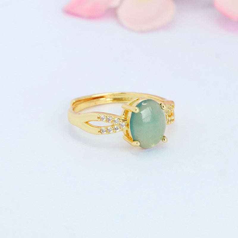 Blue Water Jadeite Double-Hoop 8*10 mm Ring