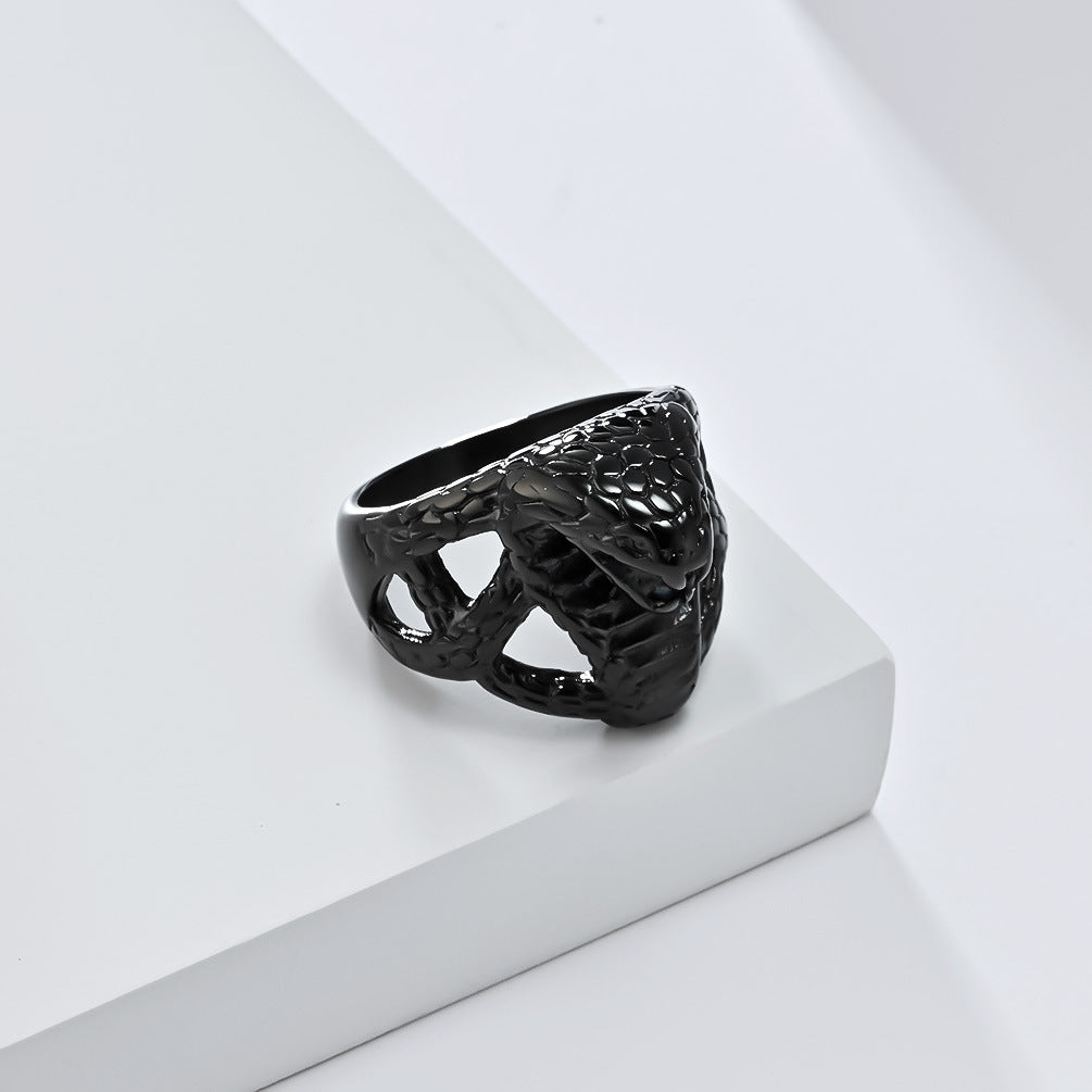 King Cobra Titanium Steel Ring Men's Hip-Hop Viper Jewelry