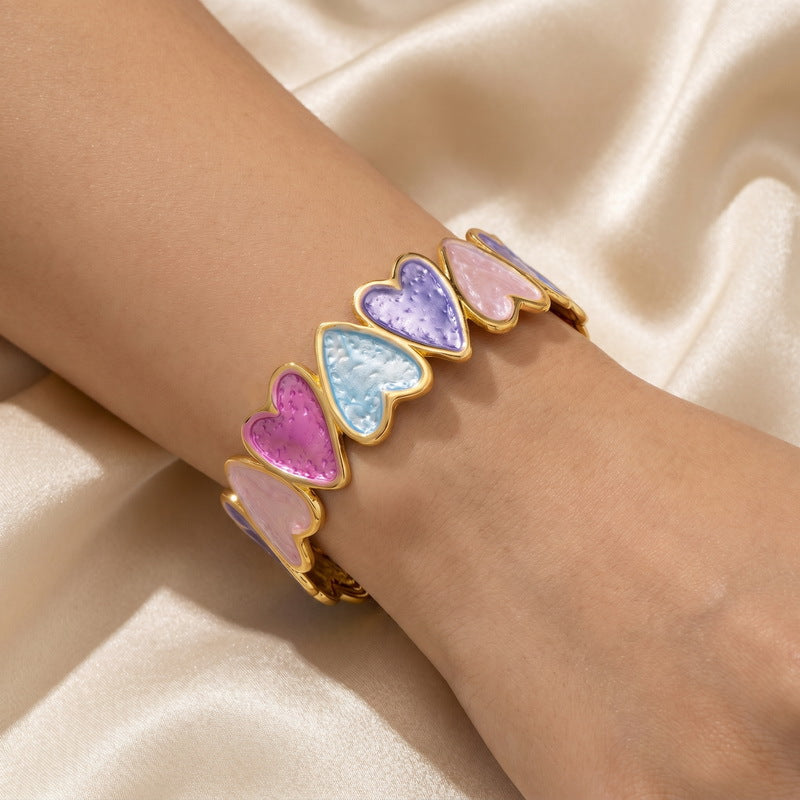 Spring & Summer Color Pearlescent Gradual Change Dripping Oil Love Open Bracelet