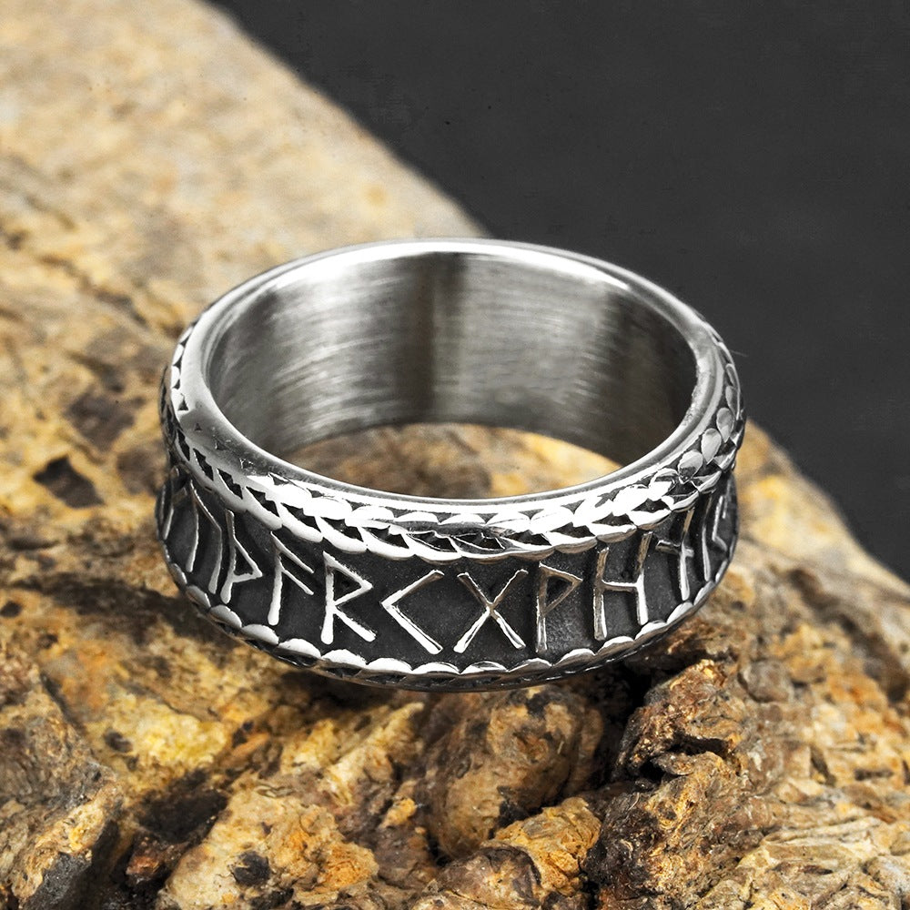 European And American Jewelry Wholesale Men's Titanium Steel Ring Retro Stainless Steel Viking Rune Ring