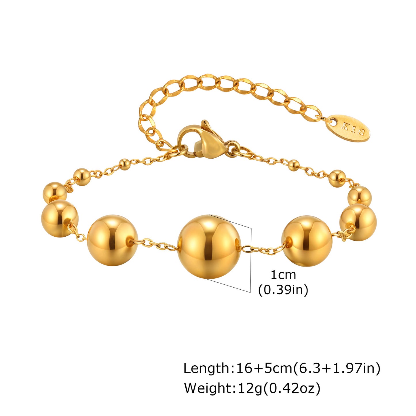 Stainless Steel Chain Ball Gold Necklace Bracelet Women