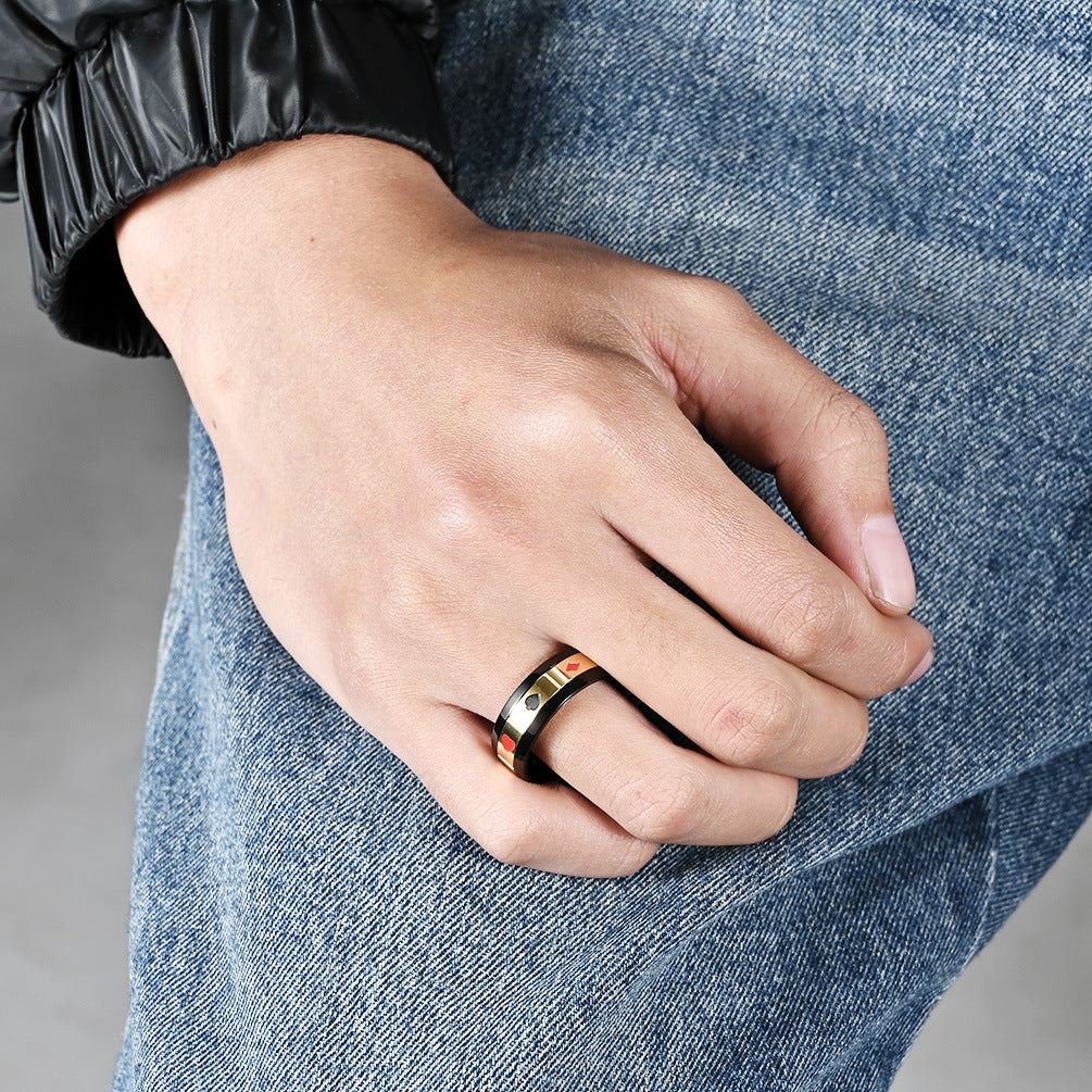 Playing Card Suit Rotatable Stainless Steel Ring To Relieve Anxiety & Decompress