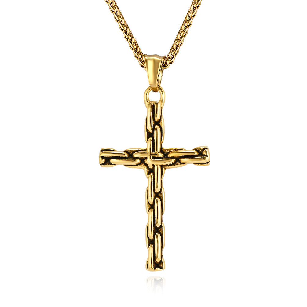 Cross-Border European American Retro Punk Stainless Steel Cross Necklace