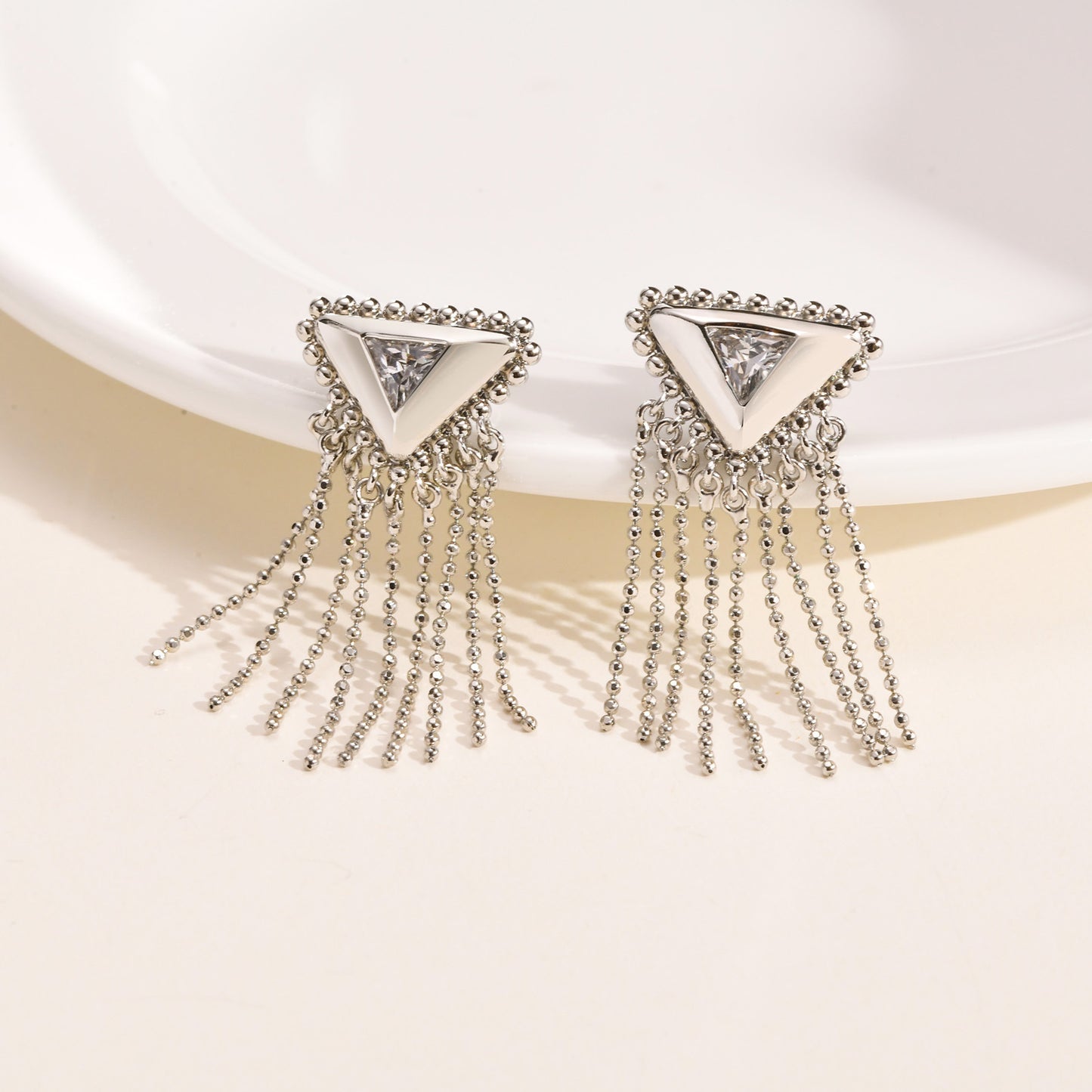 Triangular Tassel Silver Earrings Metallic Copper Women's Jewelry