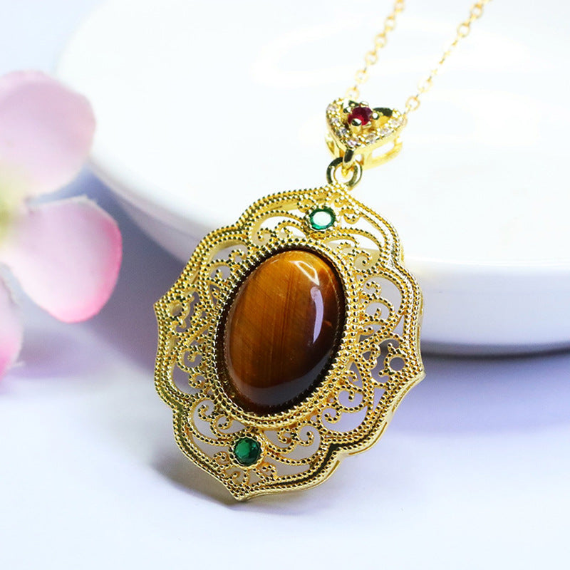 Yellow Tiger Eye Openwork Petal Pendant — No Chain