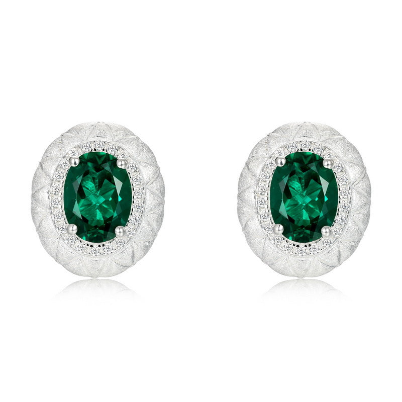 S925 Sterling Silver Lab-Grown Emerald Diamond-Shaped Stud Earrings