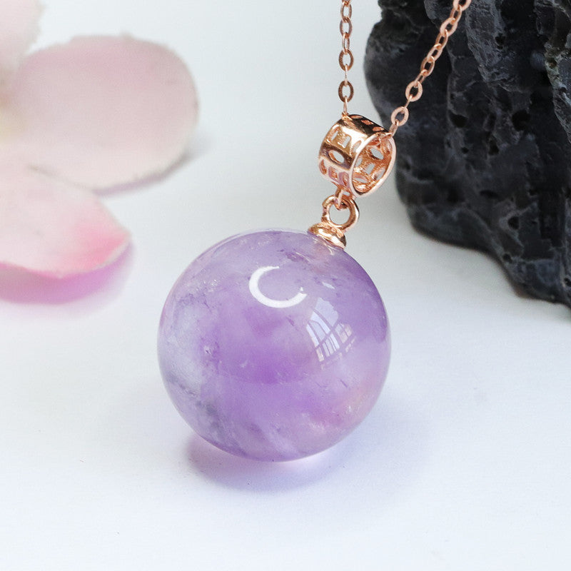 Amethyst Round Silver Pendant — No Chain