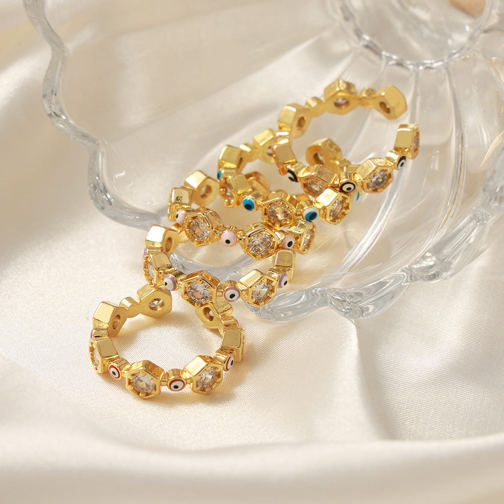 Fashionable Geometric Copper Open Ring with Zircon Glaze