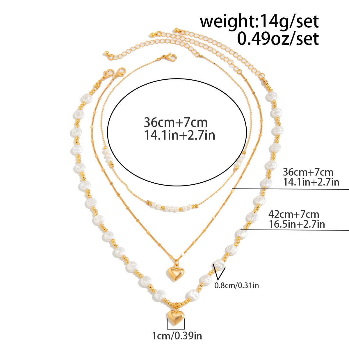 Pearl Heart Layered Necklace Set