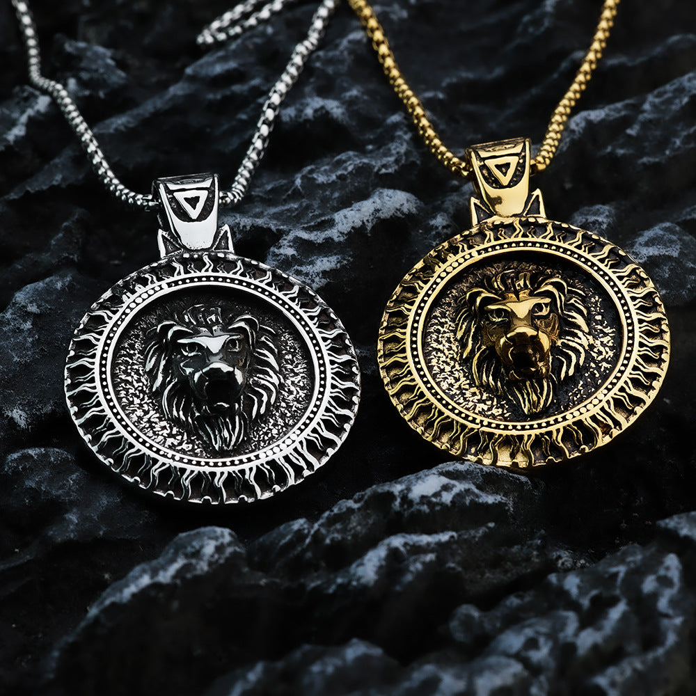 Vintage Men's Jewelry Stainless Steel Lion Head Pendant Necklace