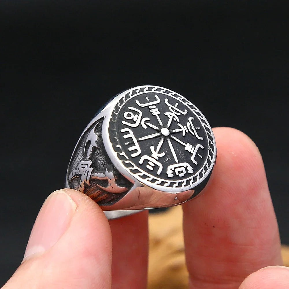 Viking Compass Stainless Steel Men's Ring