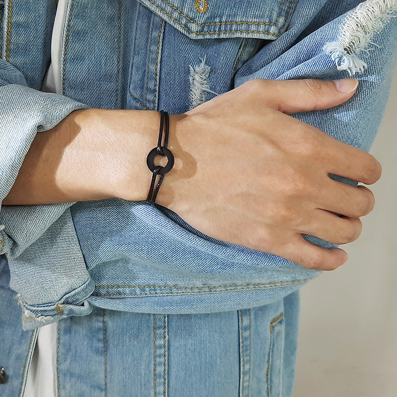 Jewelry Circle Stainless Steel Woven Bracelet Adjustable Length for Men