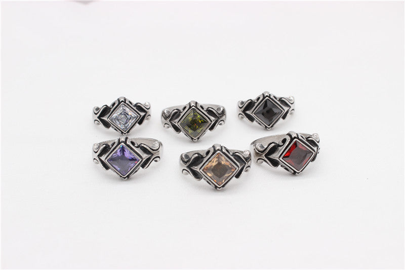 Planderful Zircon Ring For Men Unisex Titanium Steel Retro European American Style Prismatic Sparkle