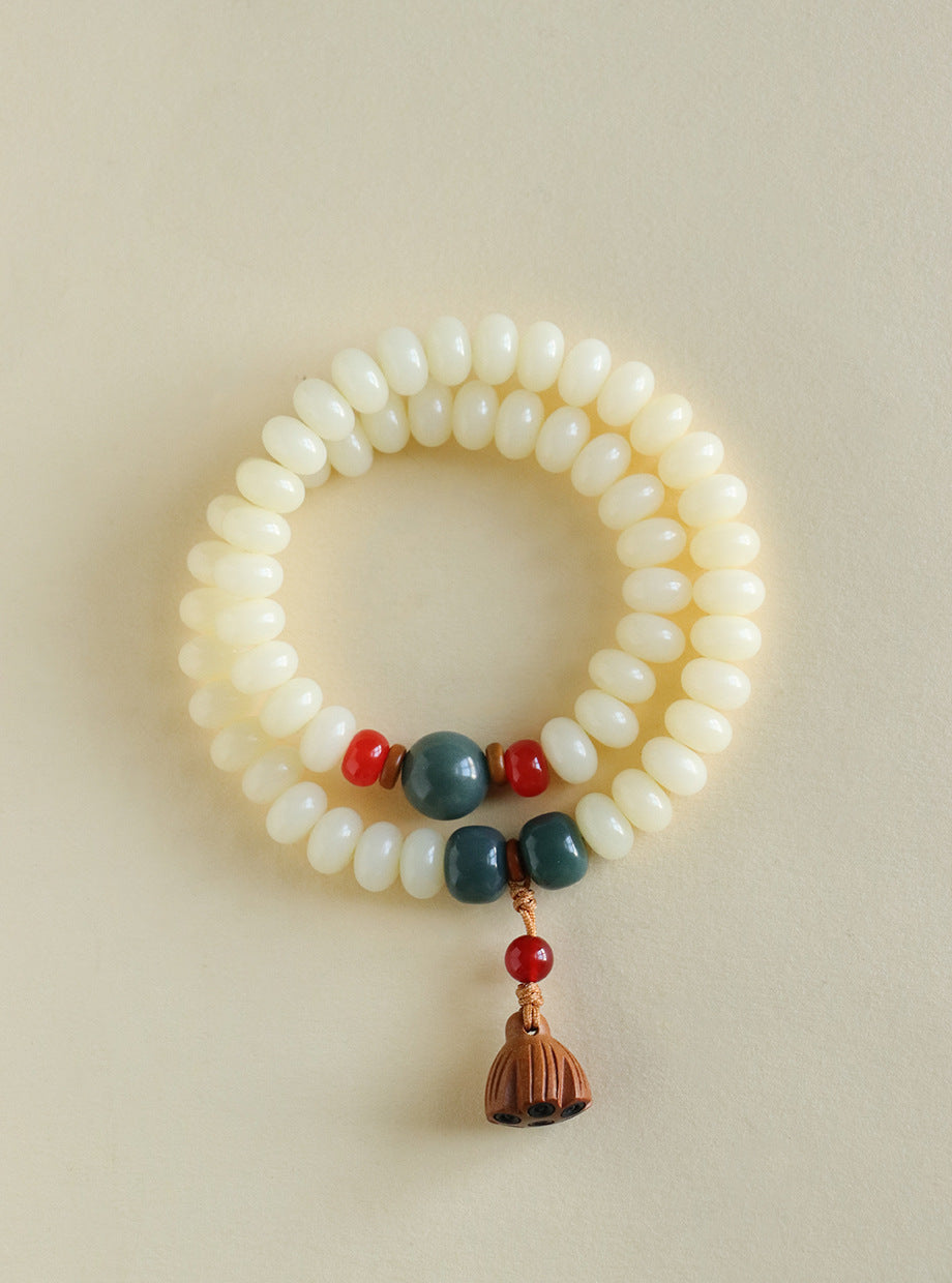 Planderful Fortune's Favor Bracelet – Elegant White Jade and Bodhi Beads