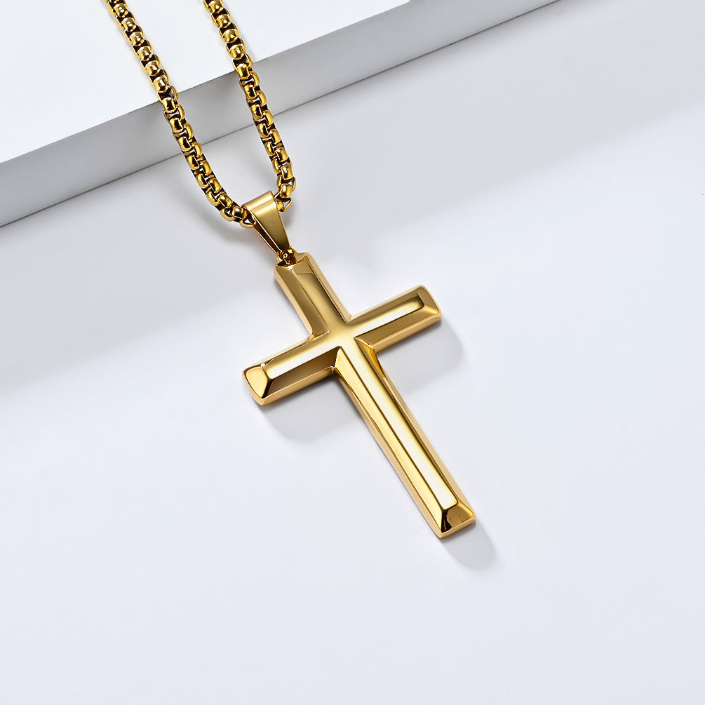 Simple Bevel Neutral Wind Cross Necklace for Men and Women