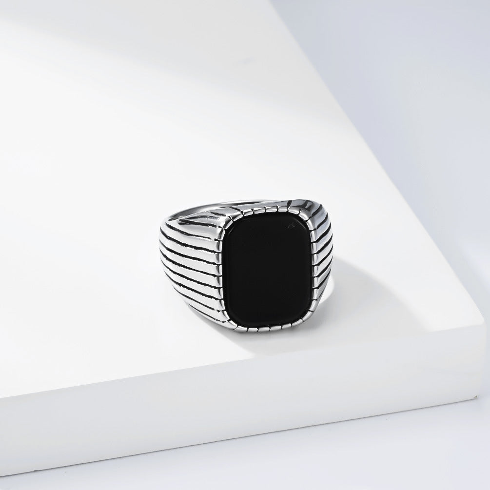 Vintage Inlaid Stainless Steel Men's Ring