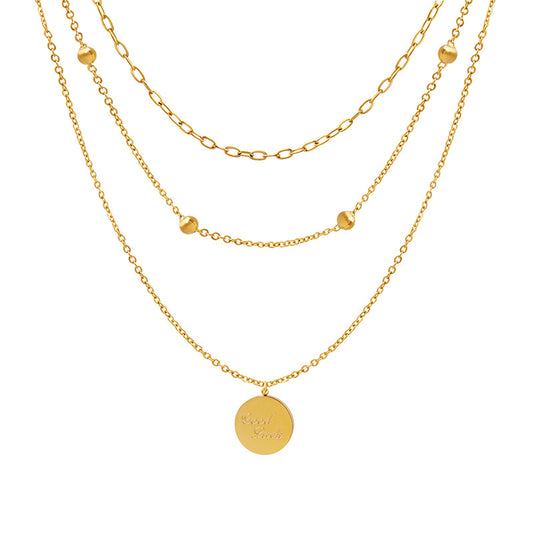 Korean Instagram Chic Round Necklaces with Layered Design, Women's 18K Gold-Plated Titanium Steel