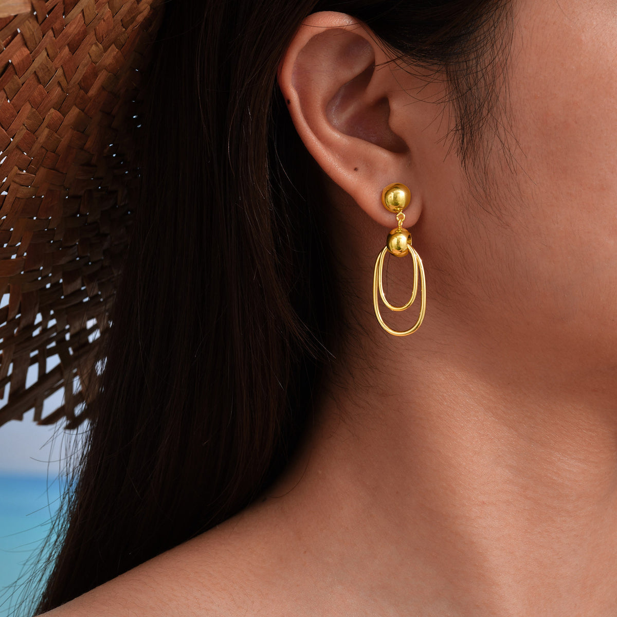 Gold-Tone Double Oval Link Drop Earrings