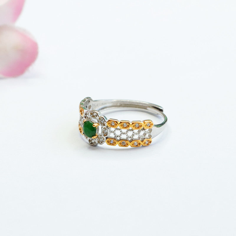 Icy Green Jadeite Mesh 925 Silver Ring