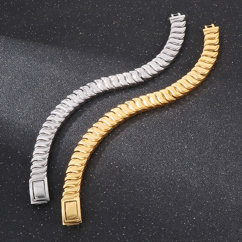 Titanium Steel Men's Bracelet with Polished Keel Chain and Wave Pattern Design