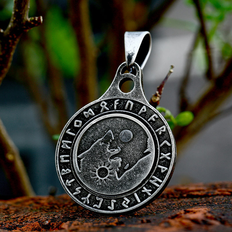 Nordic Viking Rune Letter Stainless Steel Rotating Pendant for Men - Wholesale Titanium Steel Jewelry