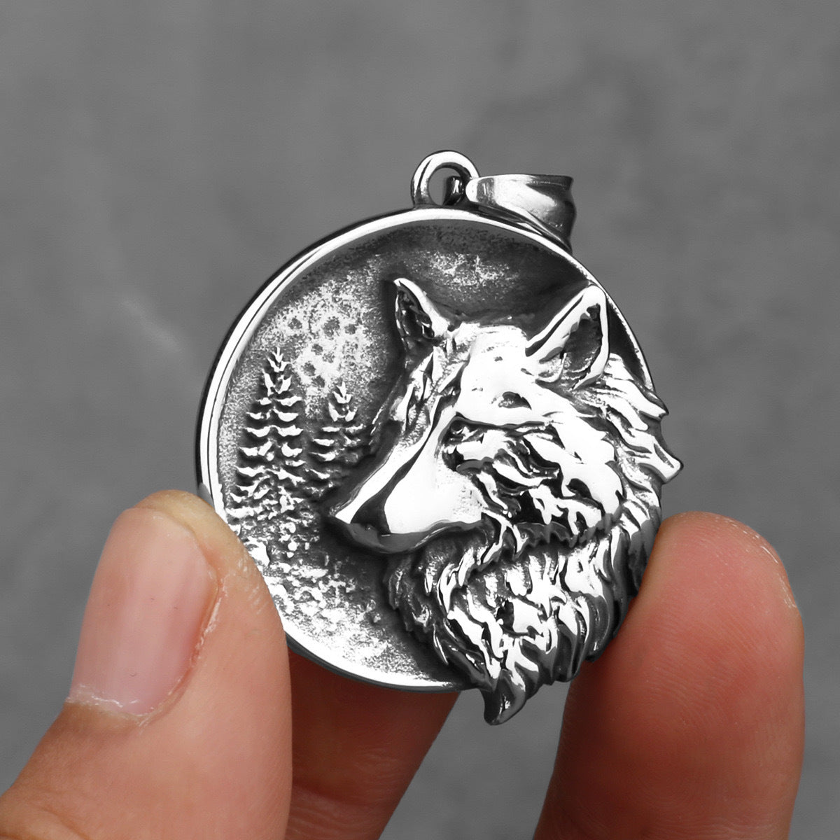 Planderful Wolf Head Double-Sided Pendant Necklace For Men Titanium Steel Rugged Viking Retro Style