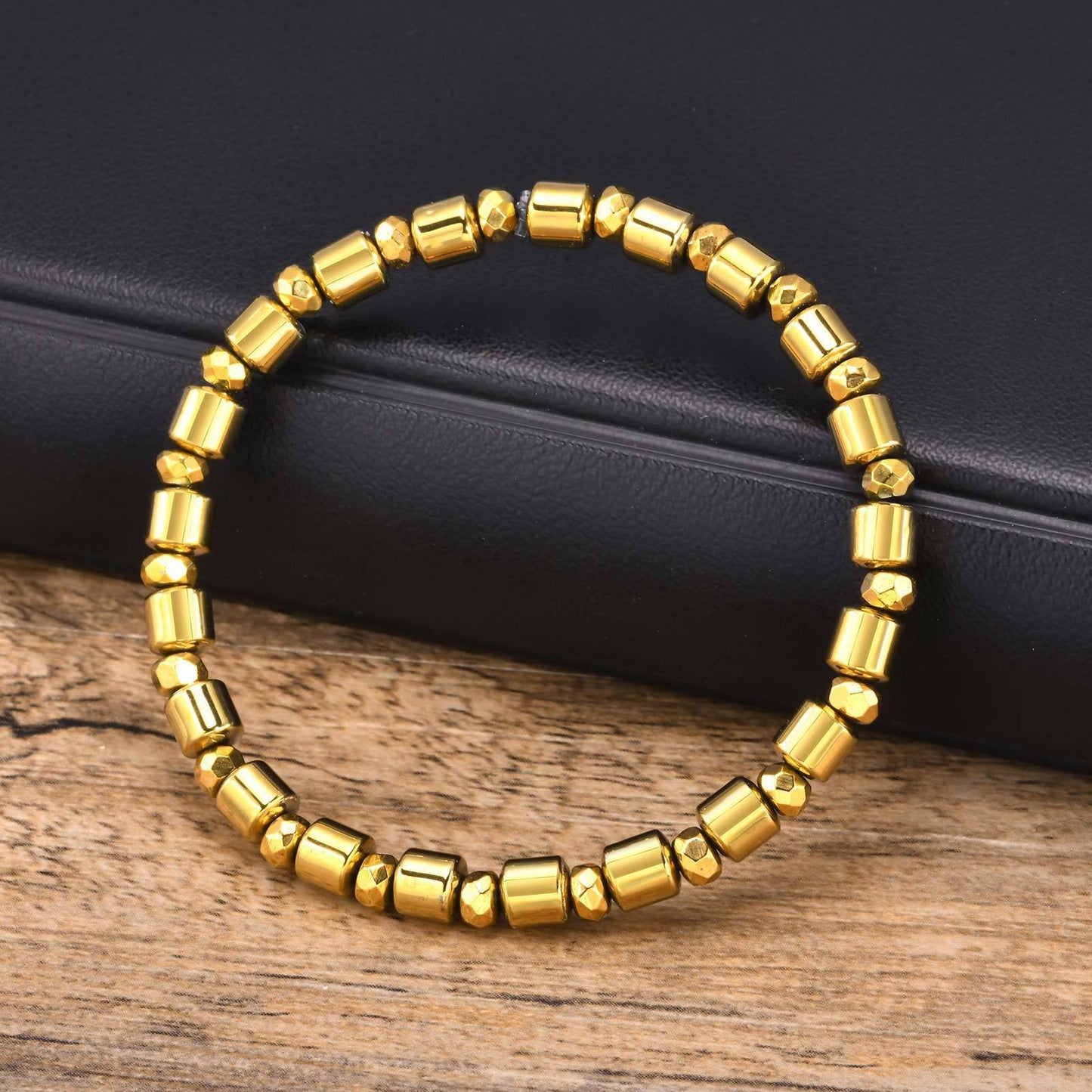 Bracelets Men's Bracelet Gold Black Gallstone Beaded Jewelry