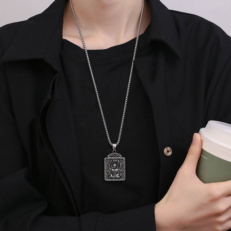Steel Necklace - Vintage Buddha Zodiac Pendant