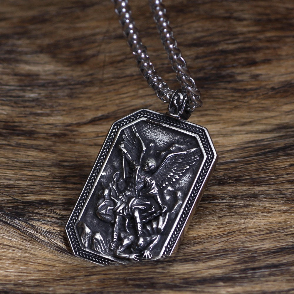1. Planderful Guardian Angel Shield Necklace in Stainless Steel Unisex Retro European American Design Pendant