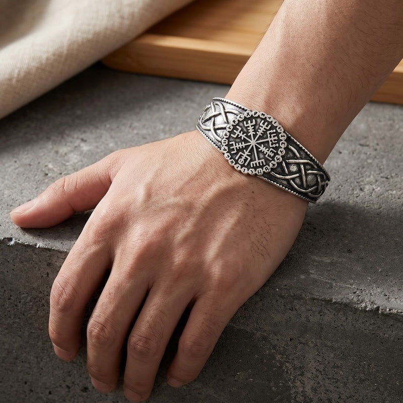Nordic Viking Luhn Rune Kyle Knot Wide Face Bracelet Sheep Head Warrior Stainless Steel