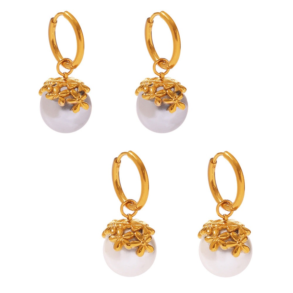 Planderful Seamless Bead Flower Earrings 18K Gold Women
