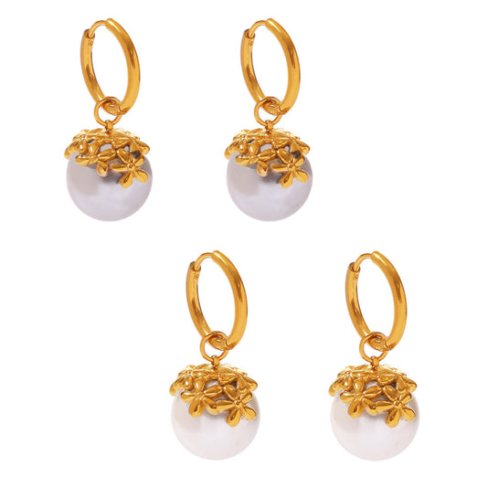Planderful Seamless Bead Flower Earrings 18K Gold Women