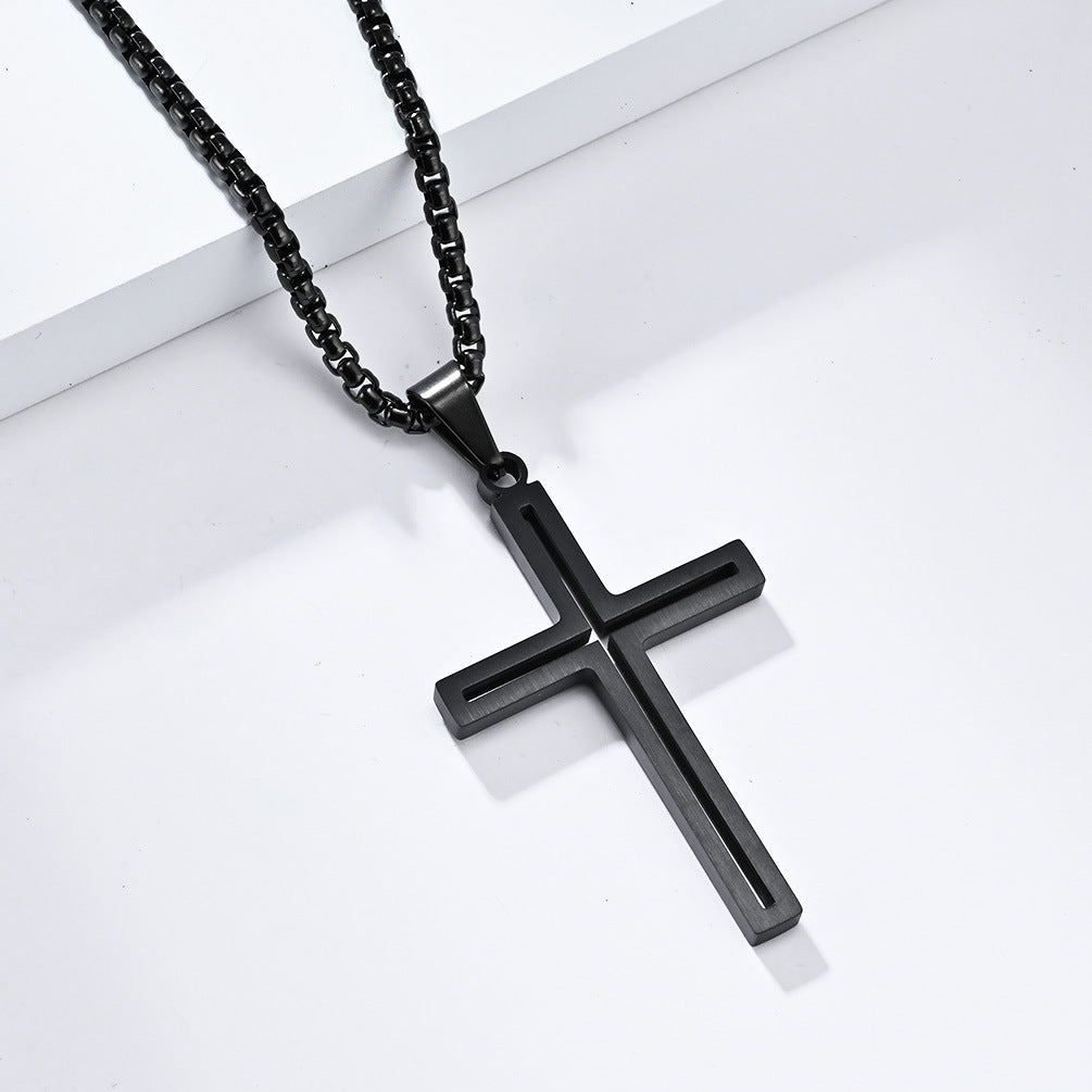 Cross-Border Simple Titanium Steel Cross Necklace for Men