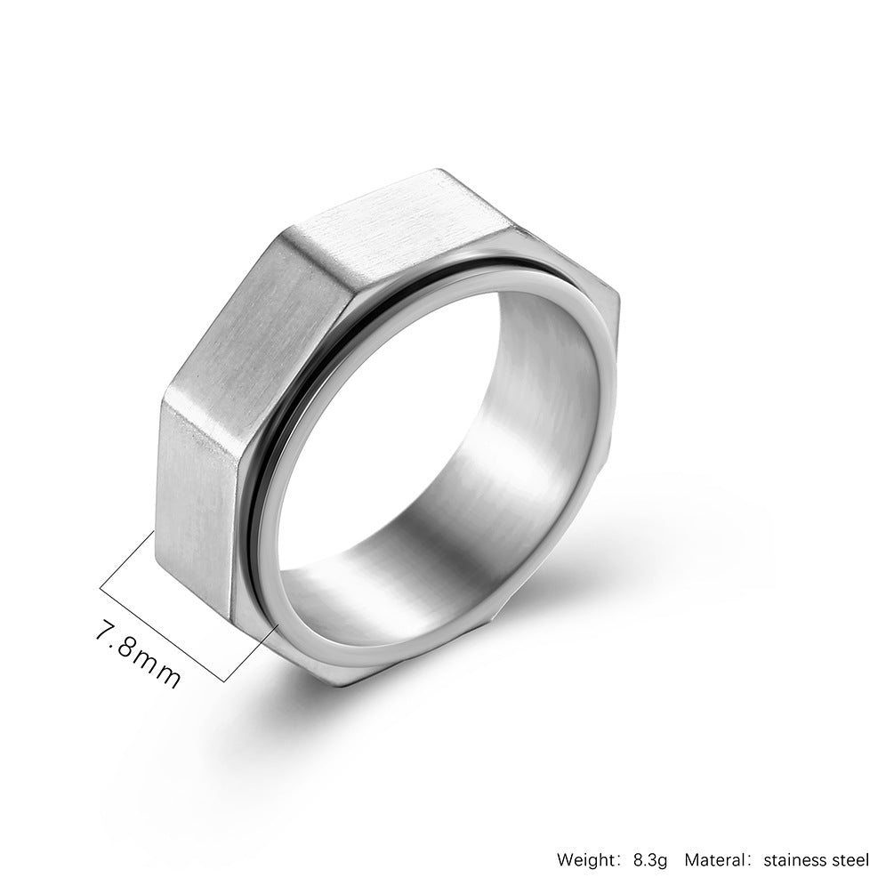 Planderful Fidget Ring For Anxiety Relief, Octagonal Rotating Steel Ring With Matte Finish For Men And Women
