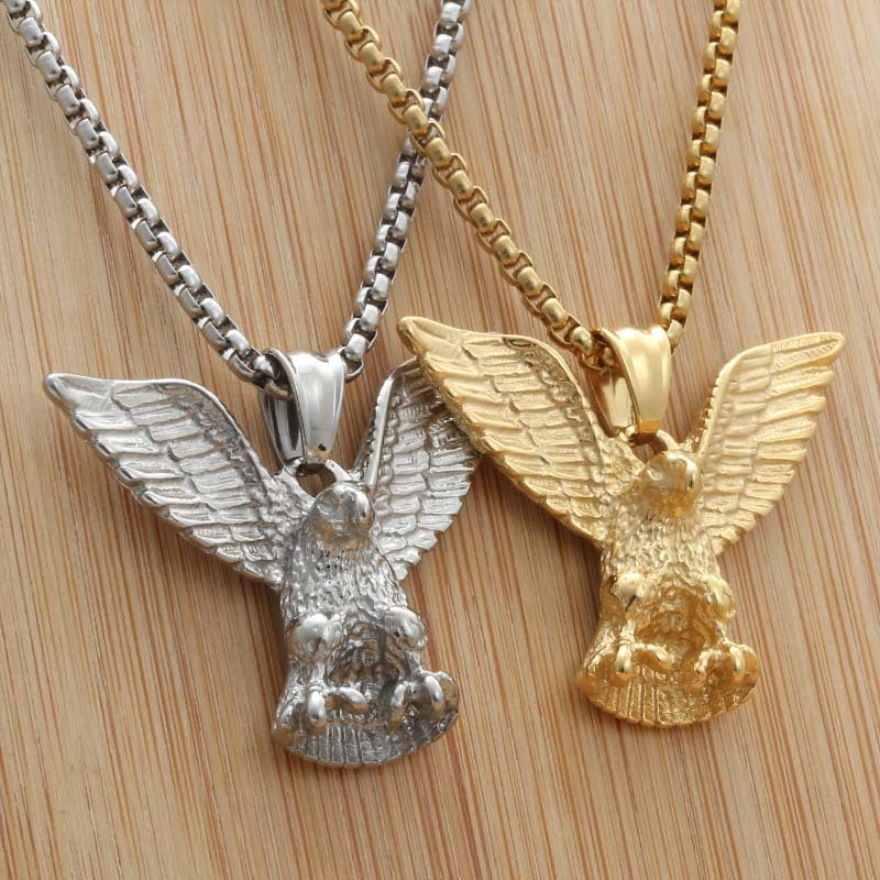 Personalized Titanium Steel Eagle Wing Pendant Necklace for Men - Retro Punk Style by Planderful