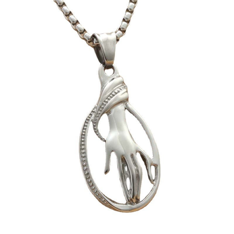 Punk Dance Hand Pendant Necklace - Retro Stainless Steel Jewelry for Women