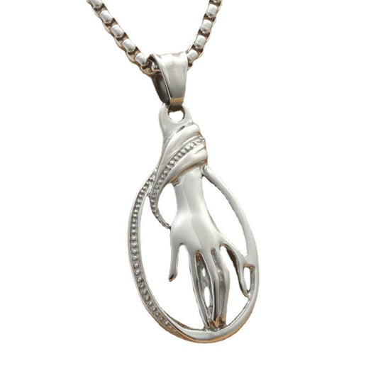 Punk Dance Hand Pendant Necklace - Retro Stainless Steel Jewelry for Women