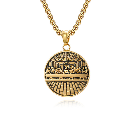 Planderful Titanium Steel Necklace Mens Retro Hip Hop Pendant Literary Style Gift Icon