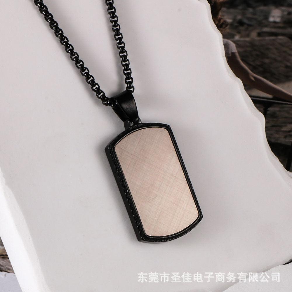 Men's Square Pendant Necklace Black Veneer Titanium Steel