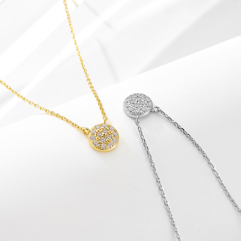 S925 Sterling Silver Classic Round Zircon Pendant Necklace