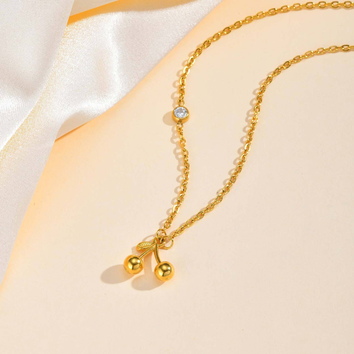 Stainless Steel Gold-Plated Style Design Zircon Cherry Necklace – Anklet